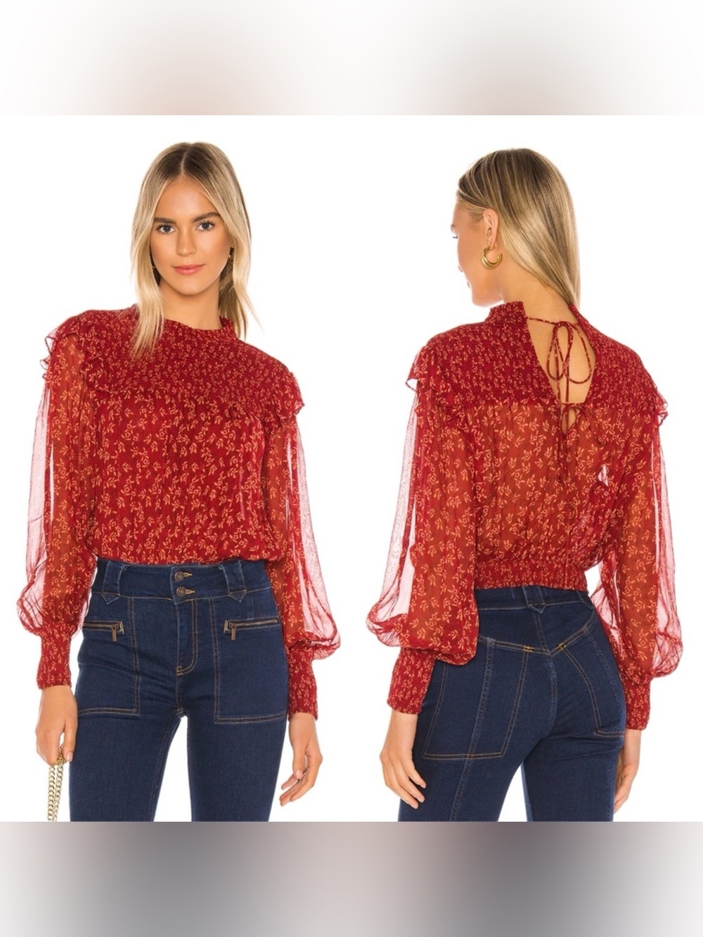 Free People Roma blouse red floral size small